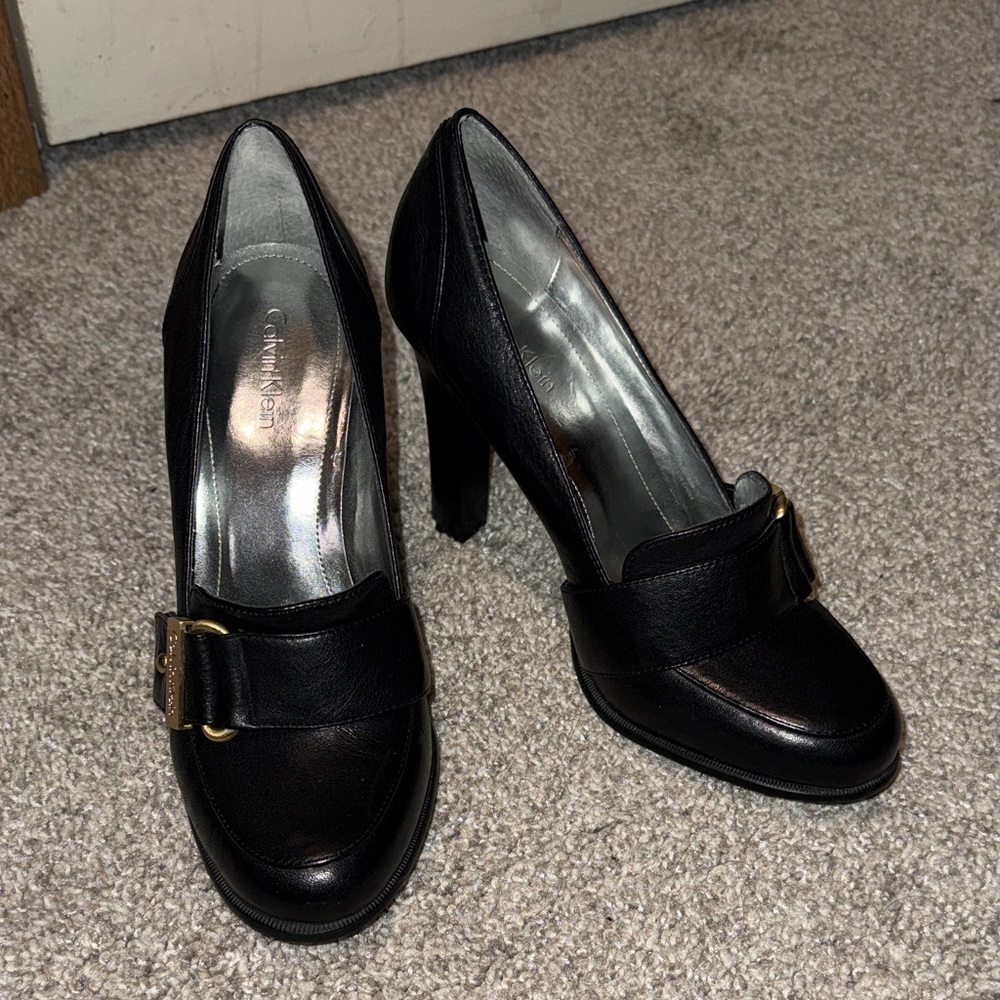 Calvin Klein Black Heels with Gold Buckle